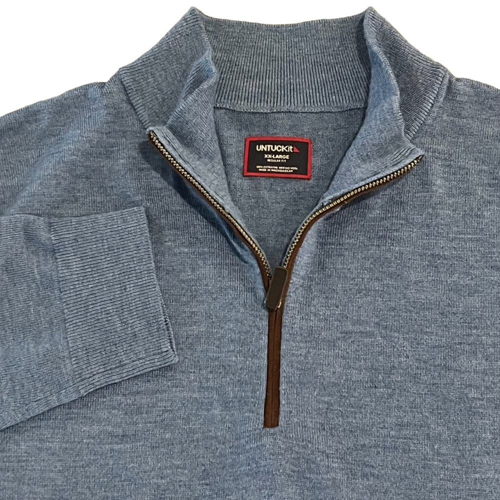 UNTUCKit Belguardo 1/4 Zip Pullover Sweater Mens XXL Blue Extra Fine - Picture 2 of 11